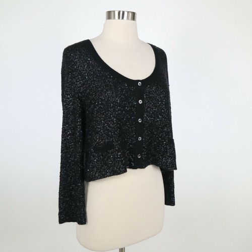 Donna Karan Collection Cashmere Cropped Cardigan L Large Black Sequins Cocktail - Picture 10 of 12