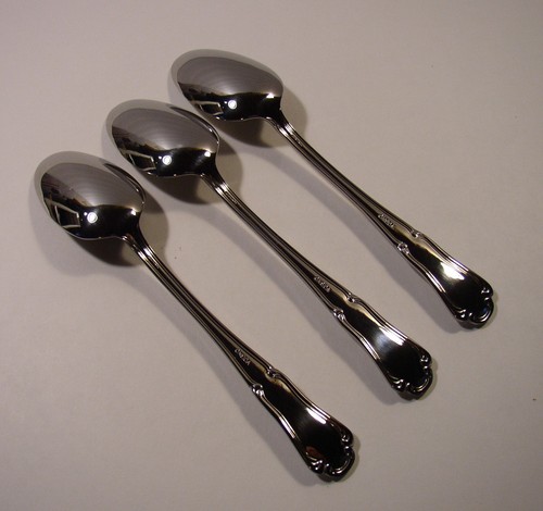NEW 3 PC Oneida CLAUDIA Stainless 18/0 Oval Soup Spoon 7" Scroll Handle - Picture 3 of 5