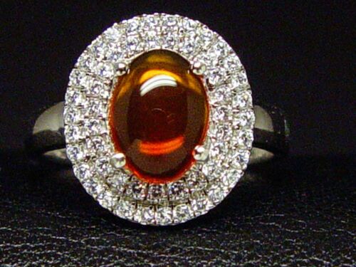 Silver 925 and Mexican opal ring, 7 x 9 mm, deep orange color glamorous $79.95