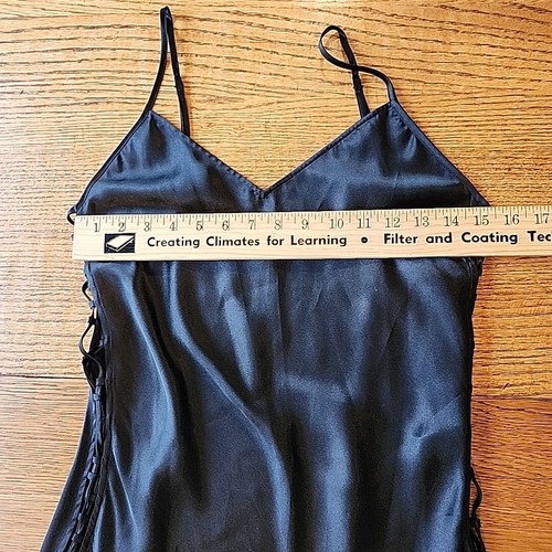 Vtg Victorias Secret Satin Slip Dress Small Black Side Laced Midi Y2K Nightgown - Picture 10 of 16