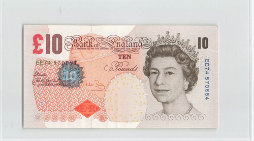 GREAT BRITAIN 10 Pounds 2004, P-389c Bailey, EE74 570684, AU Grade, QEII E3