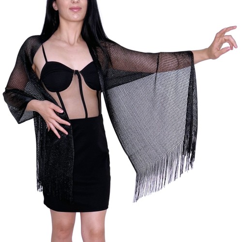 Elegante Sciarpa in Rete Stola Scialle Frange Filo Brillante Foulard Coprispalle - Foto 11 di 16