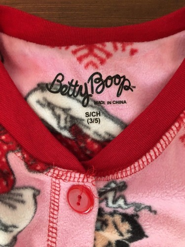 Betty Boop Fleece Footed Sleeper Pink&Red W/Snowflakes Women’s (Small 3/5) - Picture 3 of 5