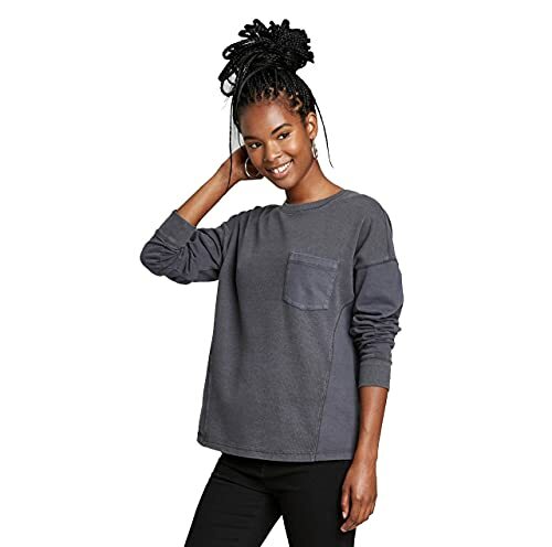 Women's Long Sleeve Round Neck Boxy Tunic T-Shirt - Wild Fable Dark Gray XS - Bild 1 von 1