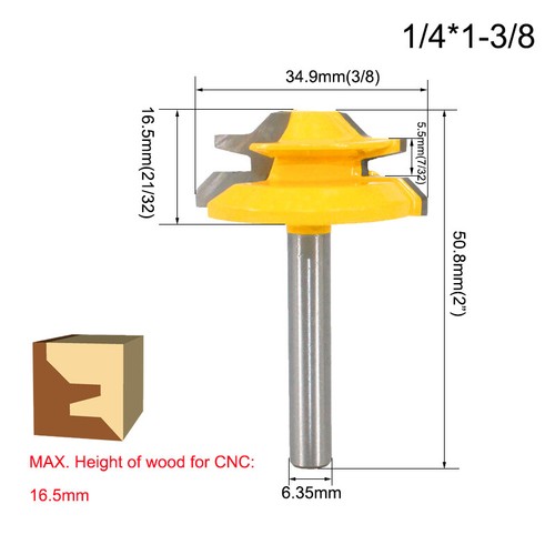 1/4 Inch Shank 45°Lock Miter Router Bit Tongue and Groove Set For Door Table - Picture 7 of 16