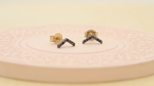14K Black Gold 0.08 CT Black VS/F-G Diamond Half Honeycomb Studs Fine Earrings - Video 1 of 1