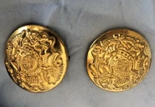 Ralph Lauren Buttons Brass Embossed Metal Lion & Shield  1" Wide Domed  Set of 2