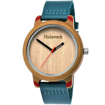 Holzwerk ELSTRA Damen Holz Uhr mit Leder Armband in türkis blau