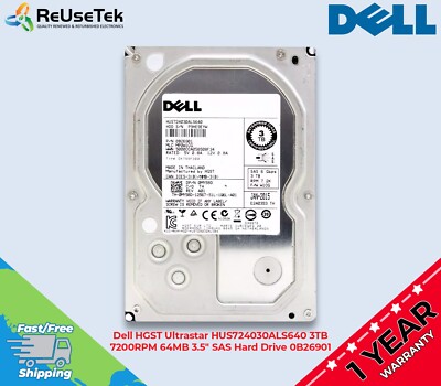 Dell HGST Ultrastar HUS724030ALS640 3TB 7200RPM 64MB 3.5'' SAS Hard Drive 0B26901