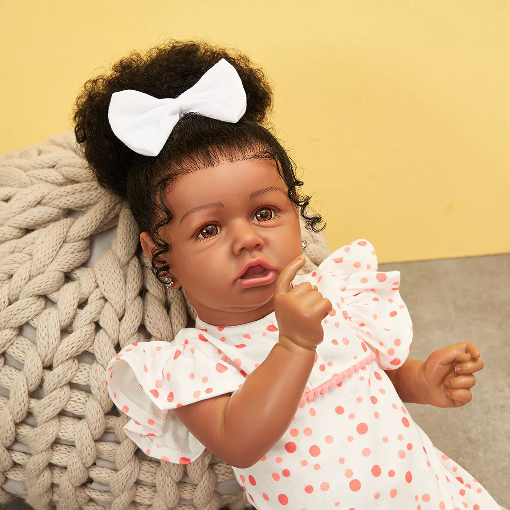 22'' Reborn Baby Girl Doll Full Body Vinyl Silicone African American Black  Bath