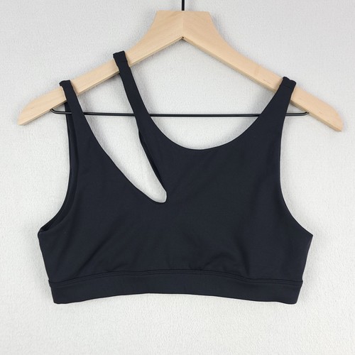 Alo Yoga Peak Cutout Sports Bra Womens Medium Black Asymetrical Double Strap Gym