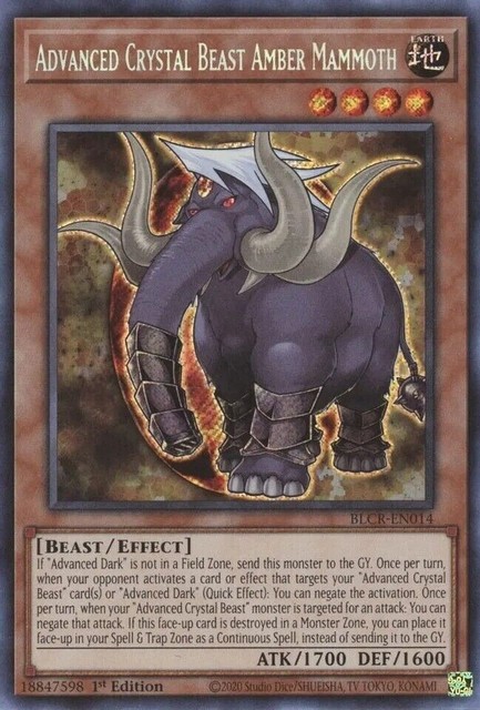 Advanced Crystal Beast Amber Mammoth BLCR-EN014 Secret Rare 1st Edition Yugioh Advanced Crystal Beast Amber Mammoth BLCR-EN014 Secret Rare 1st Edition Yugioh