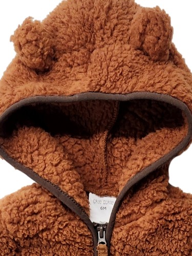 Infant & Toddler Boys Brown Fleece Zip Front Jacket Hooded Coat 6 Months - Picture 2 of 2