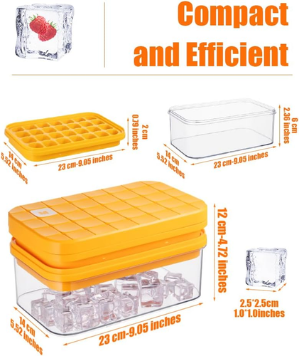 Ice Cube Tray with Lid&Bin, Ice Cube Mold with 56 Cubes, Stackable Ice Trays for - Picture 2 of 12