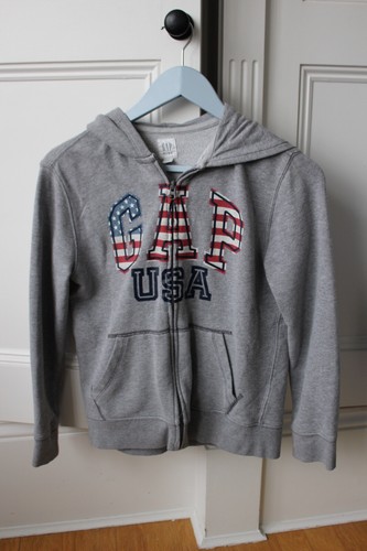 GAPkids boy's gap grey hoodie with Stars and Stripes flag logo "USA" age 10