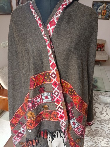 Brown Warm yak wool meditation shawl handmade Reversible Blanket unisex - Picture 5 of 6