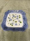Andrea By Sadek Trinket Tray Blue Floral Pattern Ceramic 6.5x6.5” textured edges