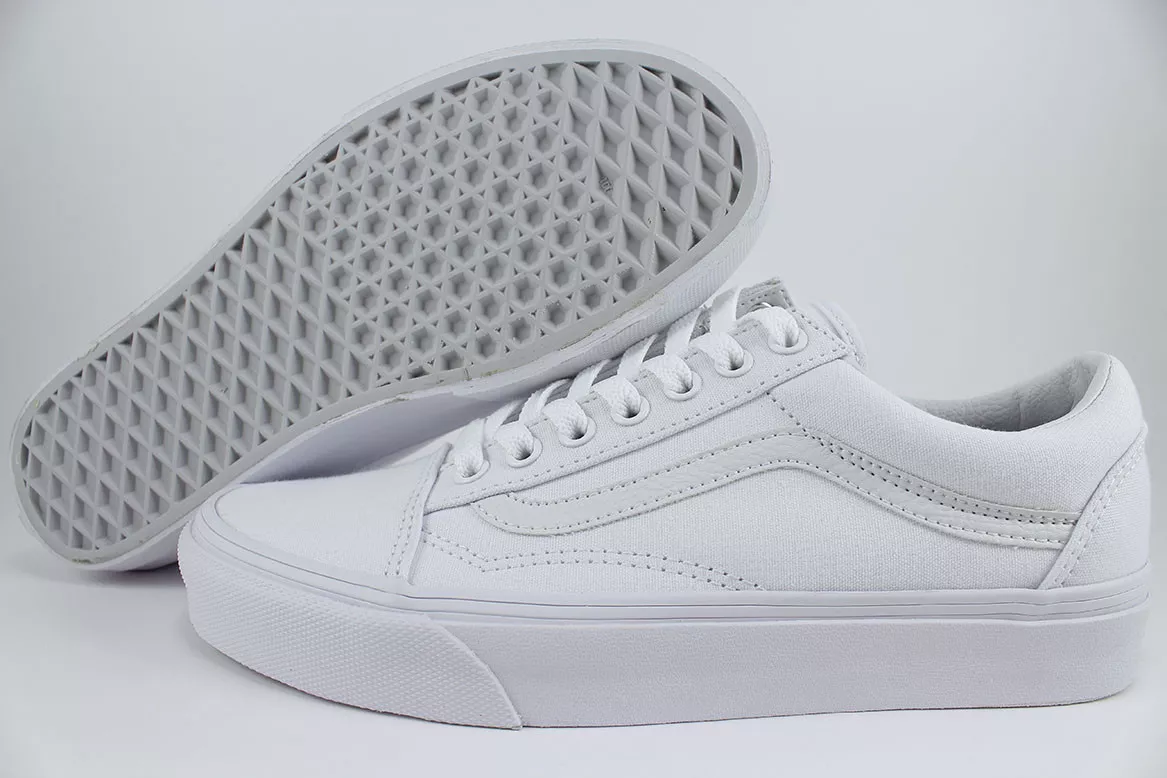 VANS OLD SKOOL TRIPLE TRUE WHITE WHITE LOW CANVAS CLASSIC SKATE SK8 US MEN SIZES
