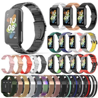   Armband für Huawei Band 7 Sportarmband Silikon Metall Edelstahl Ersatzarmband 