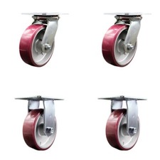 6 Inch Poly on Aluminum Caster Set with Roller Bearings 2 Swivel 2 Rigid SCC