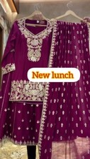 Bollywood Style Deep Pink Chinon Silk Kurta Palazzo With Dupatta For Women