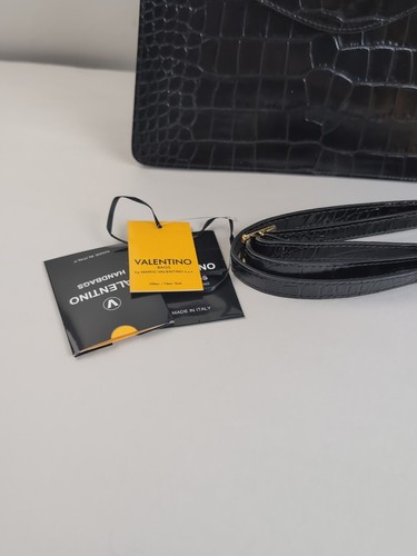 Genuine Mario Valentino Melanie Croco Leather Bag, Black w/ Gold - Picture 4 of 10