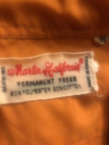 Martin of California orange Guyabera Medium Button Up SS Shirt Retro Lounge Mens - Picture 9 of 11