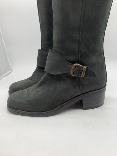 Russell & Bromley nubuck leather boots UK 5 EU38 VGC black leather biker gaucho - Picture 3 of 14