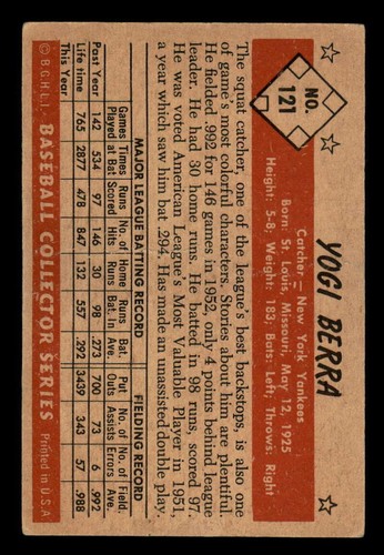 1953 Bowman Color #121 Yogi Berra Yankees Fair-Good creased - Picture 2 of 2