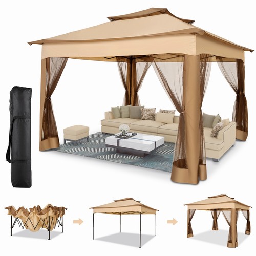 Pavillon 3,3x3,3m Faltpavillon Pop Up Gartenzelt mit 4 Moskitonetz Doppeldach DE - Zdjęcie 2 z 54