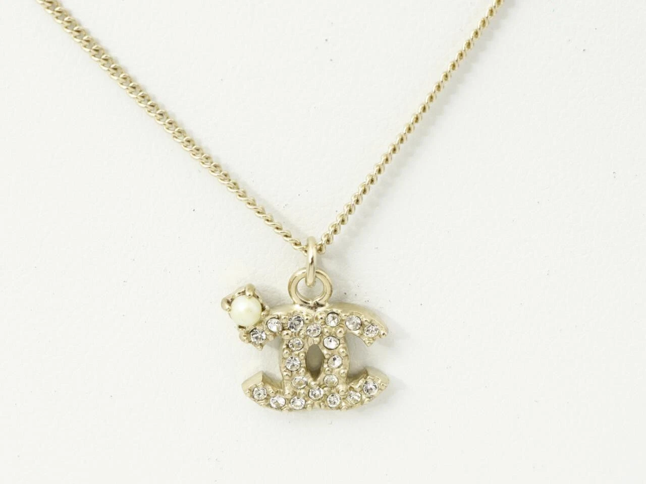 CHANEL Ciondolo Collana Cc Logo Oro Chiaro Bambino Perla Argento Strass 09A W B
