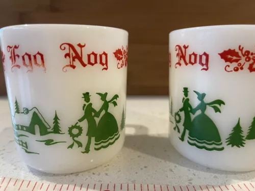 Vintage Hazel Atlas Milk Glass Egg Nog Mug - Holiday Gathering Set Of 2