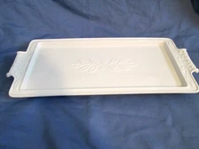 FITZ & FLOYD Gourmet Bianco off-white rectangular platter w/ embossed leaves.