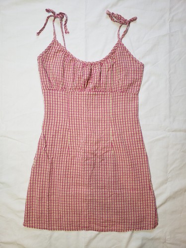Junior's Pink Gingham Seersucker Sleeveless SUNDRESS by Poetry Sz. M - Picture 1 of 4