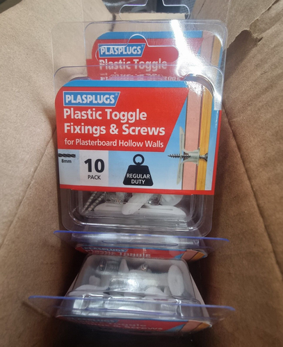 Plastic Toggle Fixings & Screws Plasterboard Hollow Walls 8mm Regular Duty 444 - Picture 2 of 6