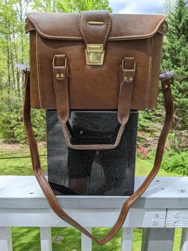 Vintage Brown Leather Camera & Accessories Bag Front-Load Carry Case 13x10x7" - Bild 6 von 12