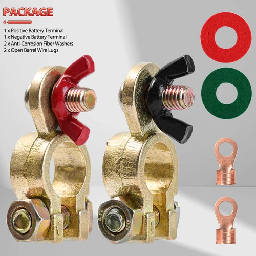 2x Solid Brass Battery Terminal Connector Top Post End Clamps Set for Car Marine - Picture 1 of 9