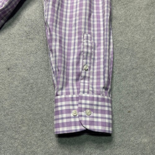 Hickey Freeman Shirt Mens 17.5 Lavender Plaid Modern Fit Button Up Easter Casual - Picture 7 of 9