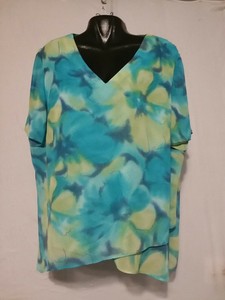 AVENUE-WOMANS-SHORT-SLEEVE-SHEER-BLOUSE-SIZE-22-MULTICOLOR-PULLOVER-TOP