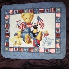 Blue Jean Teddy Bear Americana Baby Quilt Comforter Blanket Panda Dog Bunny Duck