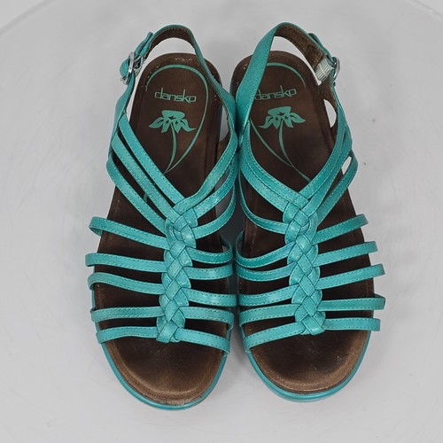 Dansko Dana 39/8,5-9 Fischer Riemchen Leder türkis aqua Komfort Keilabsatz Sandalen - Bild 11 von 20