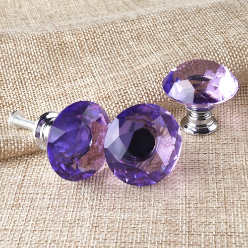 10pcs 30mm Dia Clear Crystal Glass Diamond Shape Cabinet Drawer Knobs Purple - Picture 6 of 7
