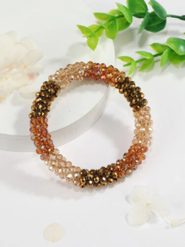Bracciale fatto a mano con perline in vetro Nepal - bracciale elastico in cristallo all'uncinetto gioielli - Foto 25 di 30