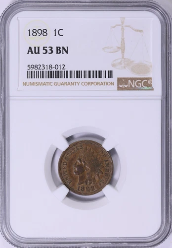 1898  -  INDIAN  HEAD  CENT  -  NGC  AU 53