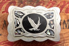 Vintage Hand Made Abalone Inlay Flying Eagle Western Belt Buckle
