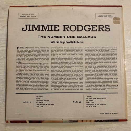 Jimmie Rodgers The Number One Ballads LP Roulette DG Rockabilly 1st Press EX!!!! - Picture 4 of 4