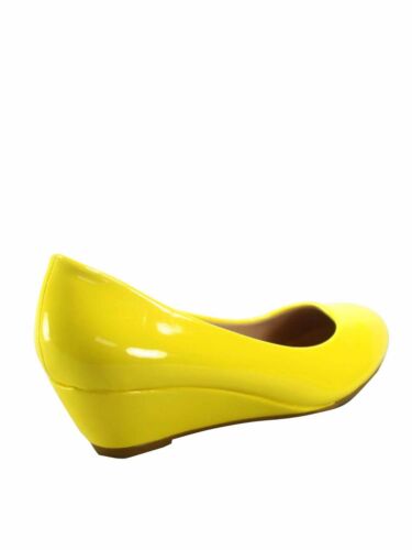 NEU Damen-Pumpschuhe runde Zehenpartie offene Zehenpartie Patent Glitzer niedriger Keilabsatz - Bild 47 von 48
