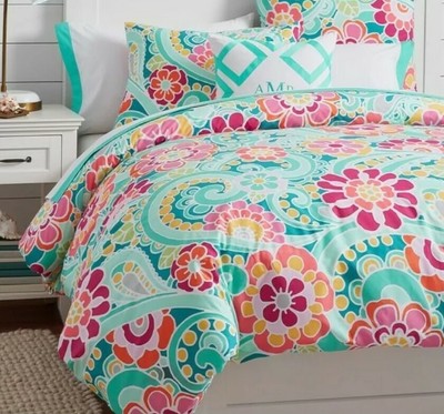 Pottery Barn Teen Full Queen Duvet Teal Turquoise Paisley Punch Ebay