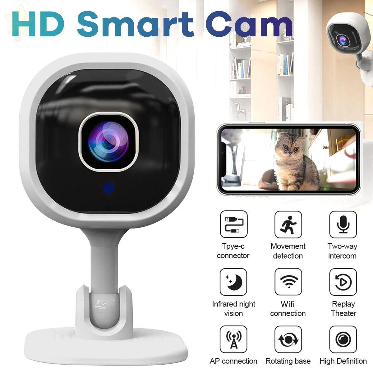 Dual Mini Indoor Security Camera 2 way Audio Motion Detection Camera Single