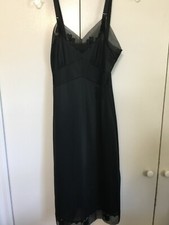 Vtg Carol Brent Black Nylon Full Slip 32 Double Panel Sheer Applique Montg Ward